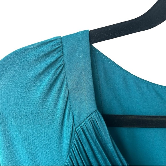 NAKED ZEBRA Teal Blue Faux Wrap Front Tiered Sheer Sleeve Mini Dress Size Medium - Picture 10 of 10